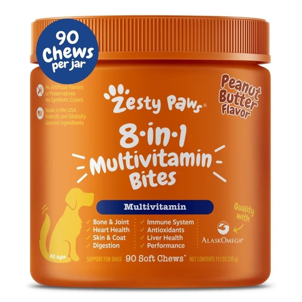 Zesty Paws Multivitamin Treats for Dogs, Joint Support, Peanut Butter - 90ct